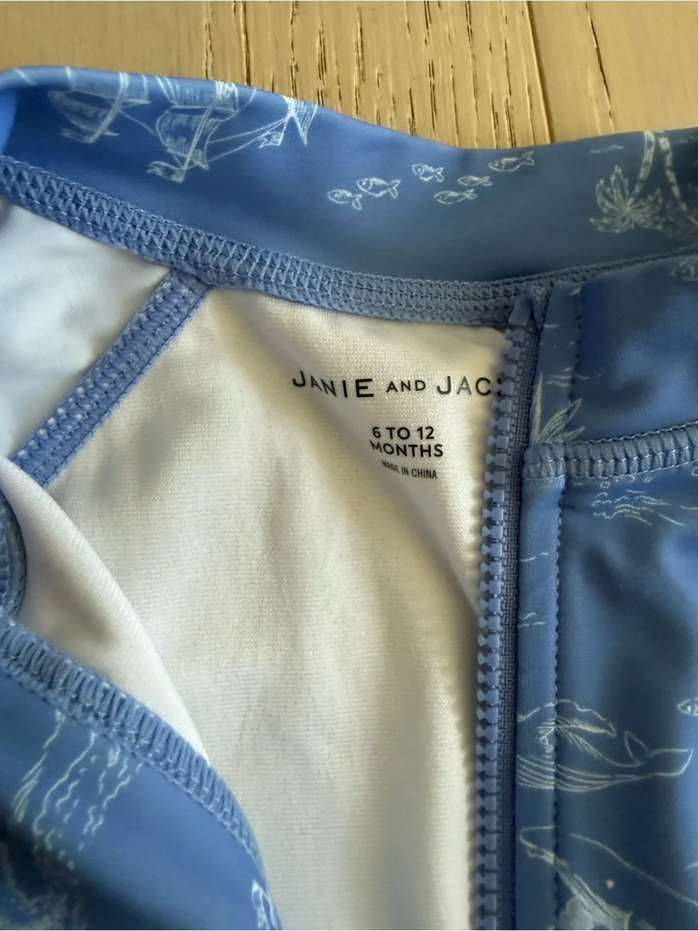 Janie and Jack Blue Long-Sleeve Zip Front Rashguard One-Piece